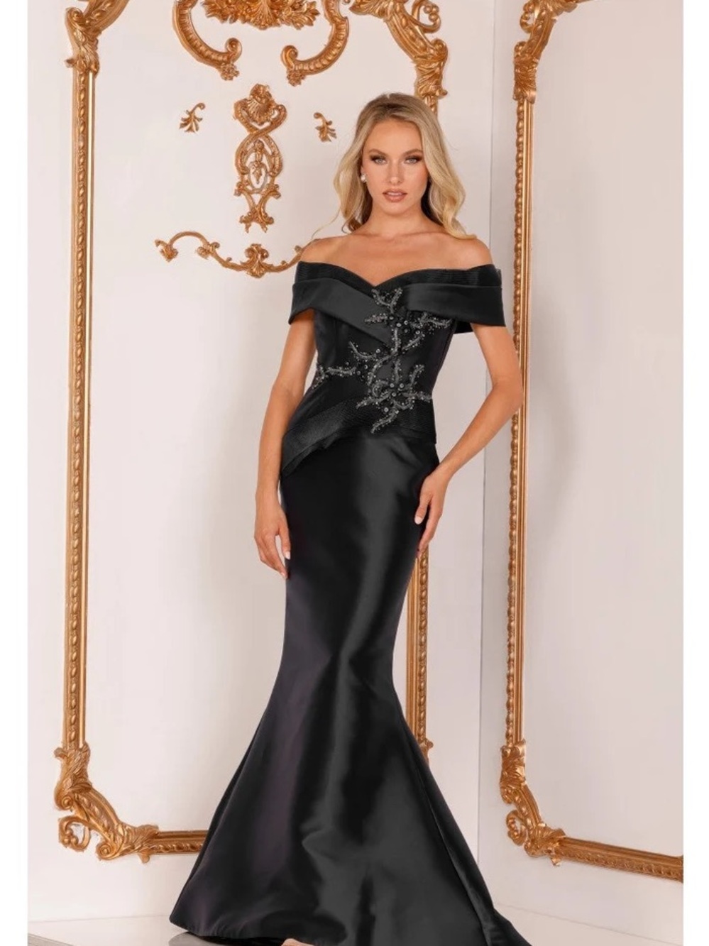 Terani Couture 2011M2159 Black Off-the-Shoulder Evening Gown